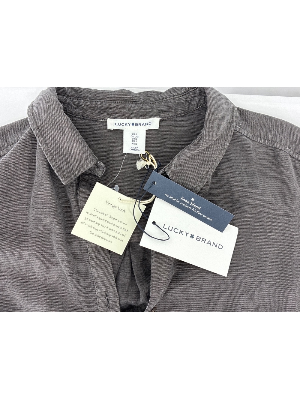 Lucky Brand NWT Vintage Look Linen Blend Shirt Dress in Taupe Size Large - Picture 3 of 7